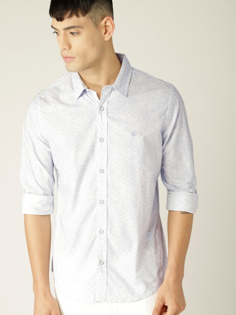 

United Colors of Benetton Men White & Blue Slim Fit Printed Casual Shirt
