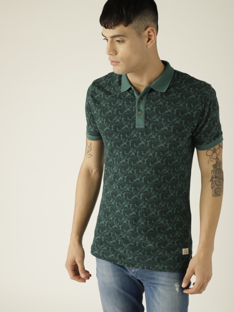 

United Colors of Benetton Men Green Printed Polo Collar T-shirt