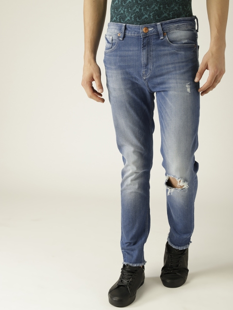 

United Colors of Benetton Blue Regular Fit Low Crotch Mildly Distressed Stretchable Jeans