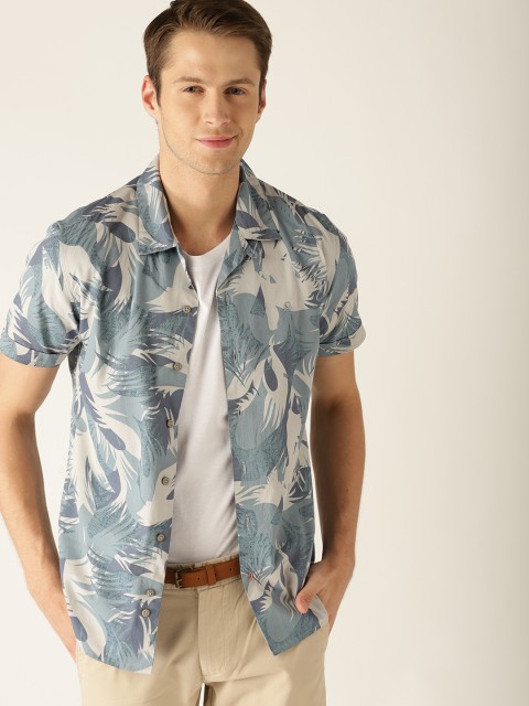 

United Colors of Benetton Men Blue & Grey Slim Fit Printed Casual Shirt
