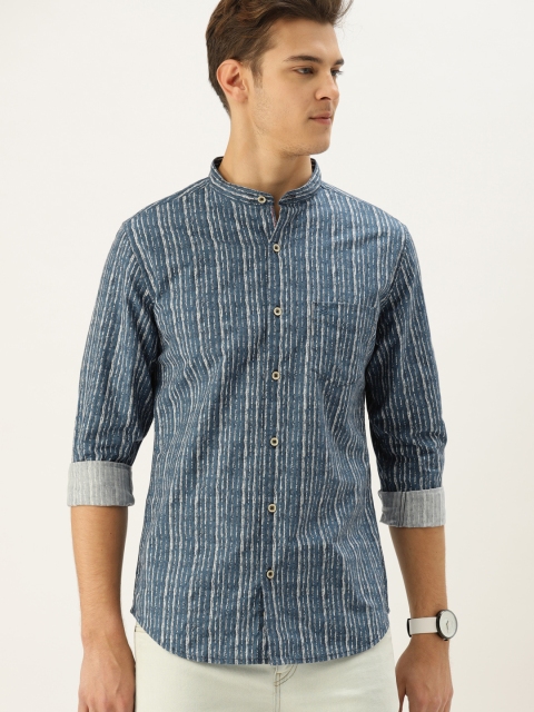 

United Colors of Benetton Men Blue & White Slim Fit Striped Casual Shirt