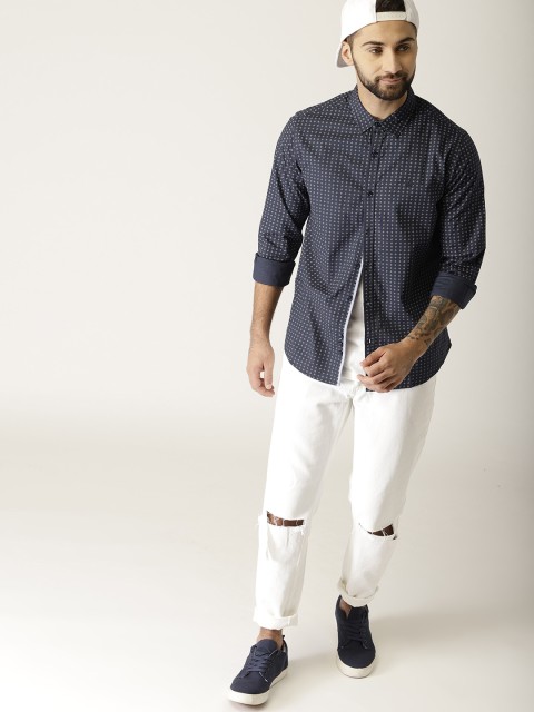 

United Colors of Benetton Men Navy Blue & White Slim Fit Printed Casual Shirt