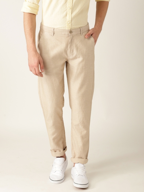 

United Colors of Benetton Men Beige Tapered Fit Solid Trousers