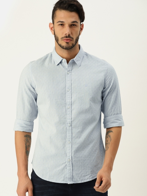 

United Colors of Benetton Men Blue Slim Fit Self Design Casual Shirt
