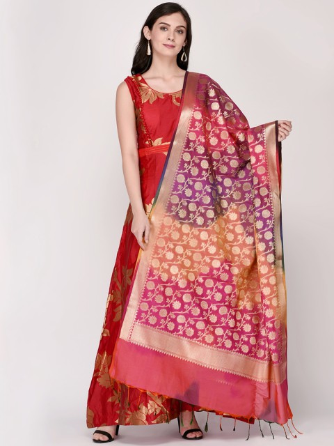 

Dupatta Bazaar Pink & Gold-Toned Woven Design Dupatta