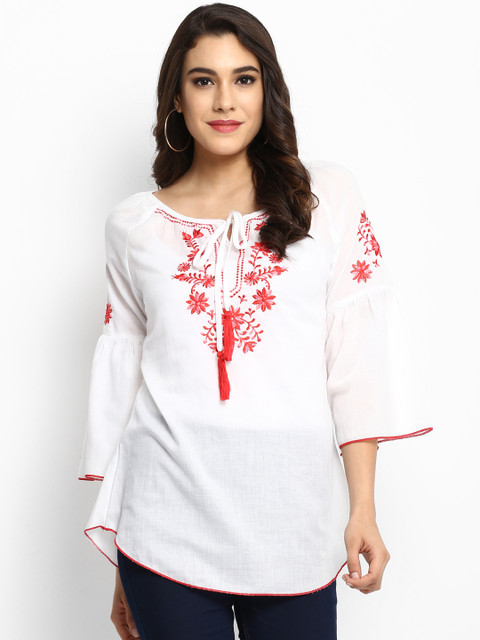 

Bhama Couture Women Off-White A-Line Top with Embroidery