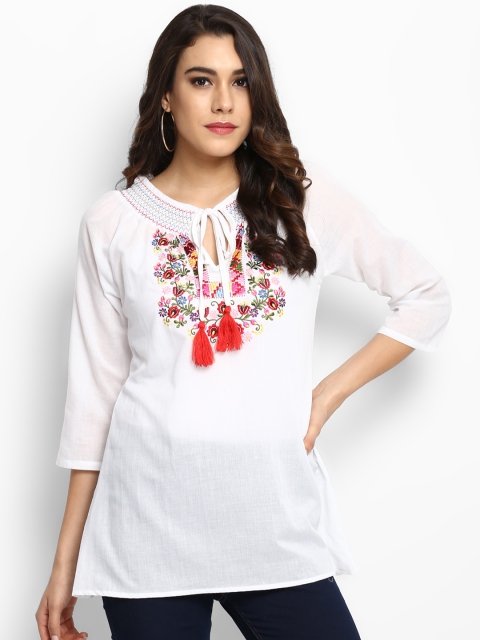 

Bhama Couture Women Off-White A-Line Top with Embroidery