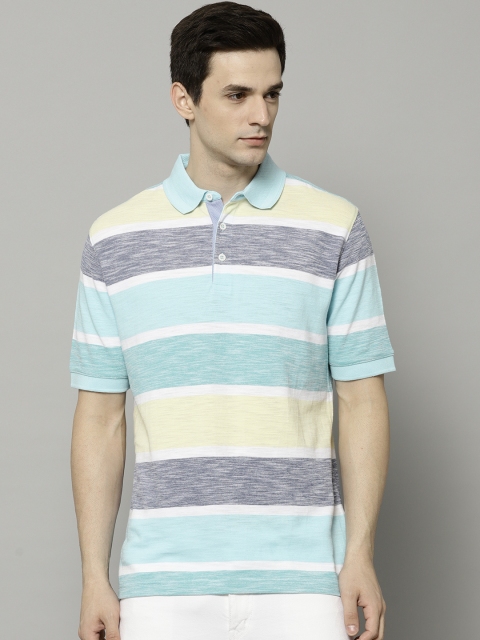 

Marks & Spencer Men Blue Striped Polo Collar T-shirt