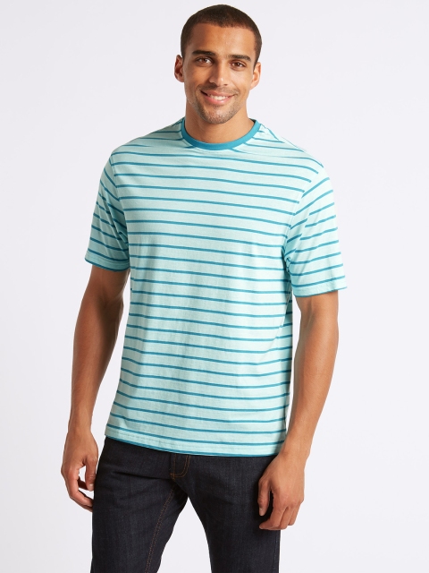 

Marks & Spencer Men Blue Striped Round Neck T-shirt