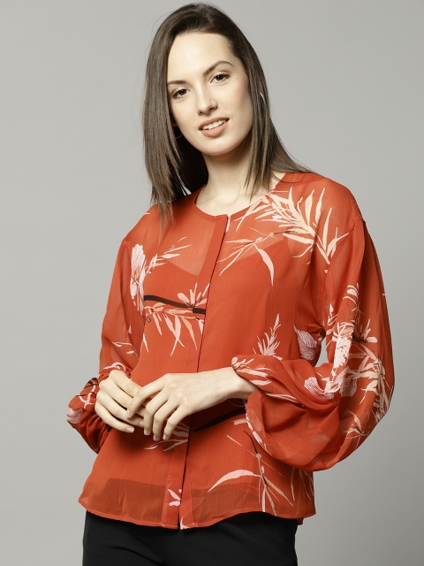 

Marks & Spencer Women Orange Printed Shirt Style Top