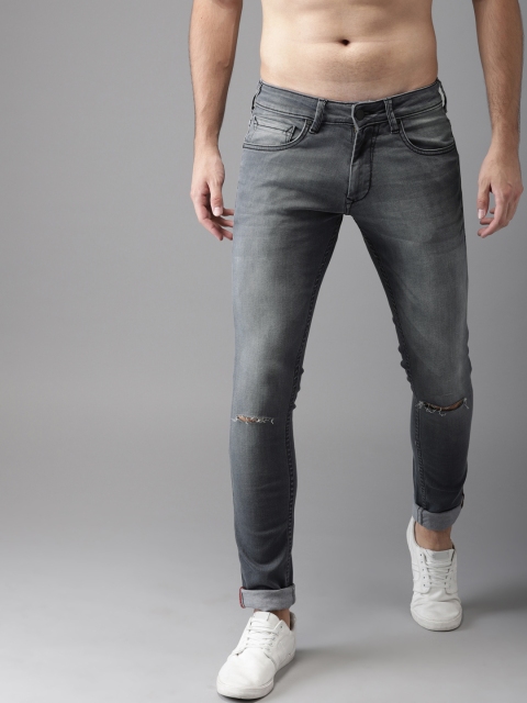 

HERE&NOW Men Grey Skinny Fit Mid-Rise Slash Knee Stretchable Jeans