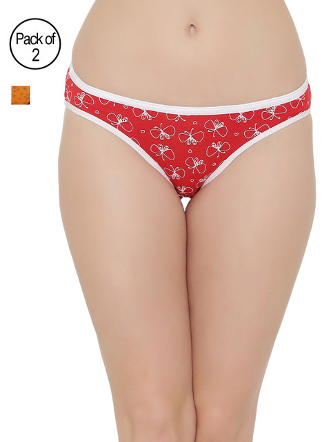 

Clovia Pack of 2 Printed Bikini Low Waist Panties COMPNC389XXL, Red