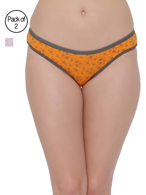 

Clovia Pack of 2 Pink & Orange Floral Print Bikini Briefs COMPNC390XXL