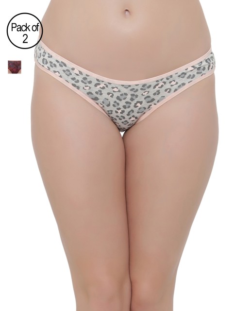 

Clovia Pack of 2 Printed Low Bikini Panty COMPNC365XL, Pink