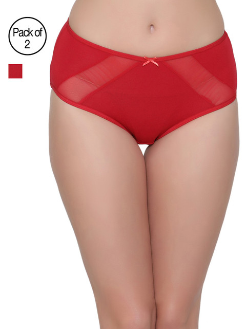 

Clovia Women Pack of 2 Solid Hipster Briefs COMPNC335XL, Red