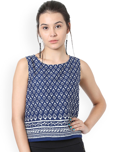 

People Women Navy Blue Printed Top