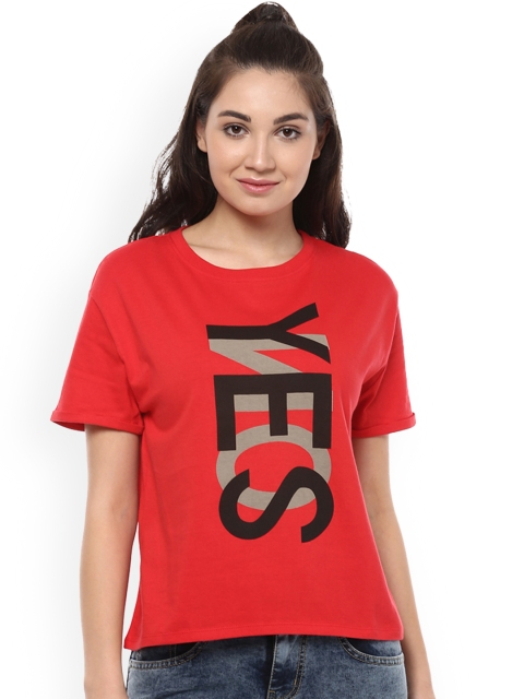 

People Women Red Printed Round Neck T-shirt