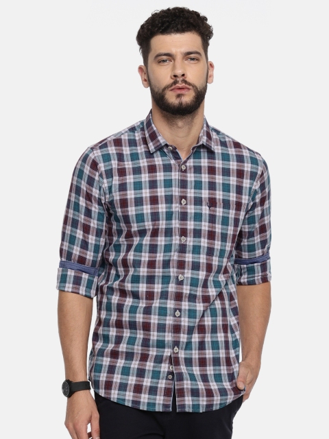 

Allen Solly Men Green & Maroon Sport Regular Fit Checked Casual Shirt