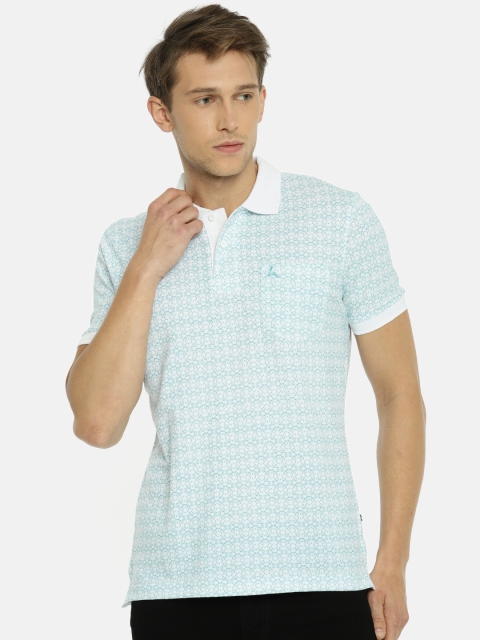 

Parx Men White & Sea Green Printed Polo Collar T-shirt