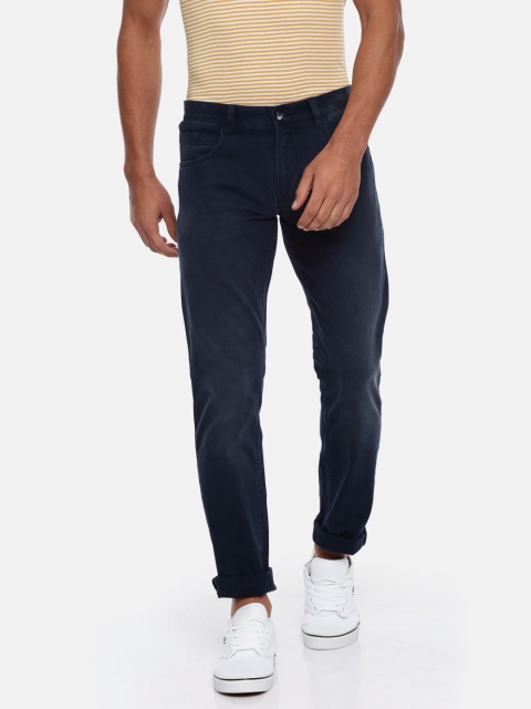 

Parx Men Navy Blue Tapered Fit Solid Chinos