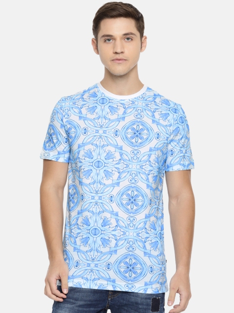 

Parx Men Blue & White Printed Round Neck T-shirt