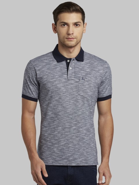 

Parx Men Navy Blue & Grey Printed Polo Collar T-shirt