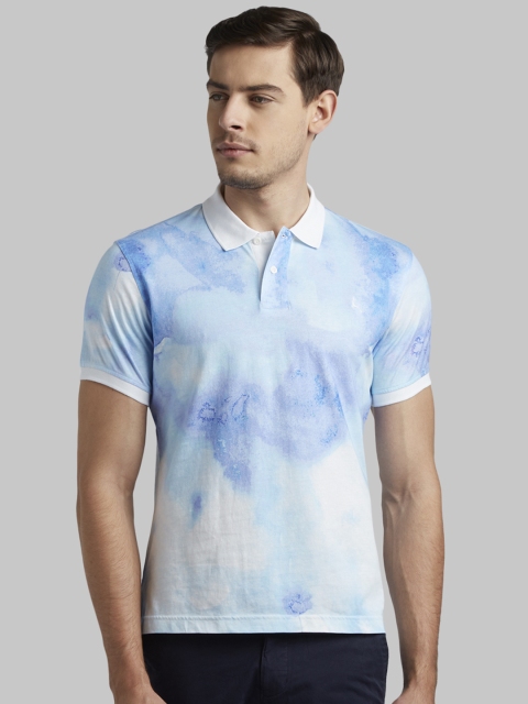 

Parx Men White & Blue Dyed Polo Collar T-shirt