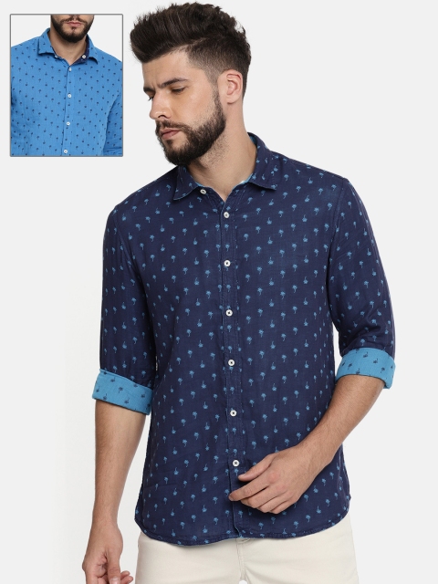 

Parx Men Blue Slim Fit Printed Casual Reversible Shirt