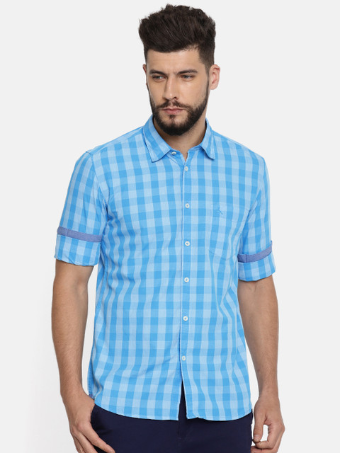 

Parx Men Blue Slim Fit Checked Casual Shirt