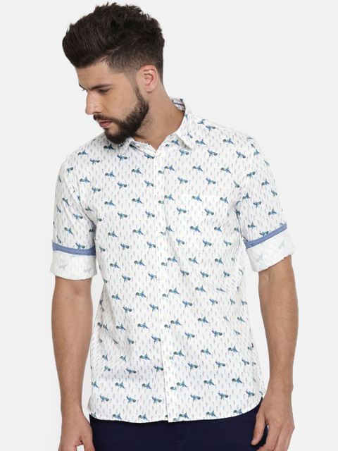 

Parx Men White & Blue Slim Fit Printed Casual Shirt