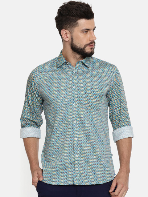 

Parx Men Blue & Yellow Slim Fit Printed Casual Shirt