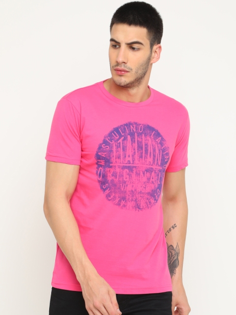 

Masculino Latino Men Pink Printed Round Neck T-shirt