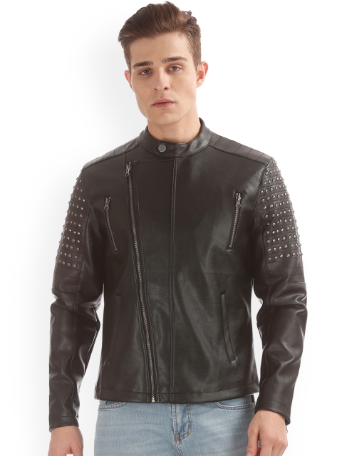 

Ed Hardy Men Black & Brown Embellished Biker Jacket