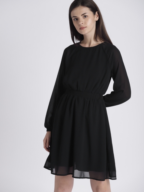 

Chemistry Women Black Solid Semi-Sheer Fit and Flare Dress