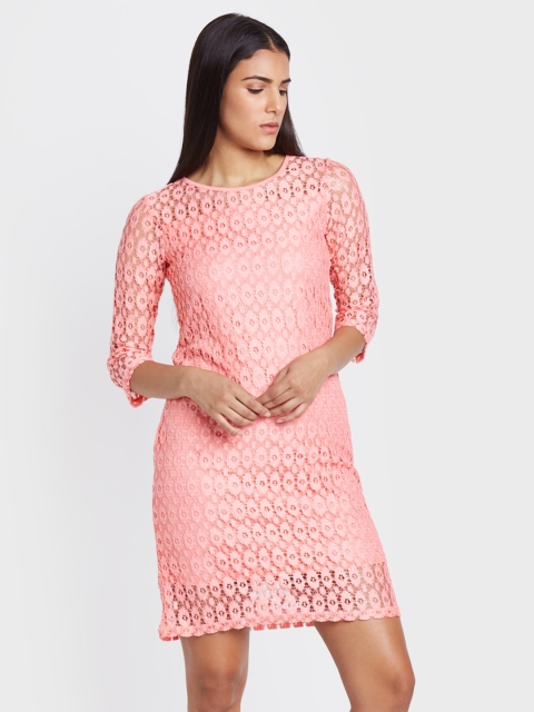 

AND Women Coral Pink Self Design Bodycon Dress