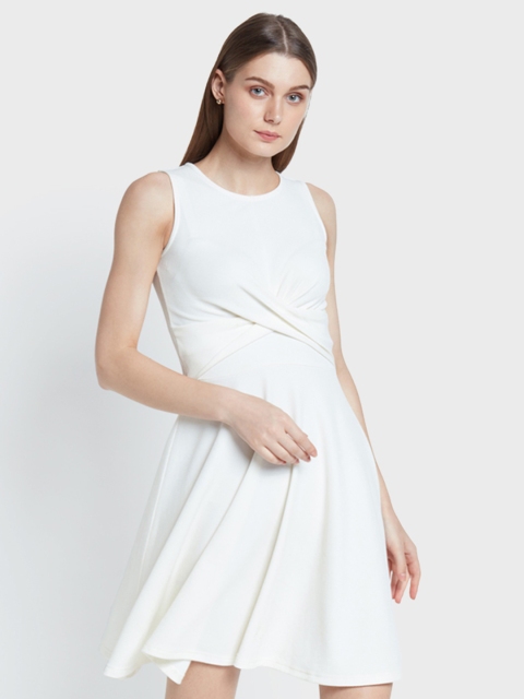 

AND Women White Solid Fit and Flare Dress