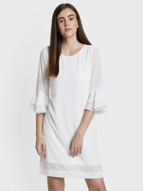 

AND Women White Solid A-Line Dress