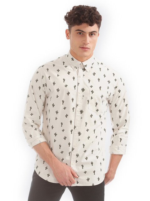 

Aeropostale Men Off-White & Grey Regular Fit Printed Casual Shirt