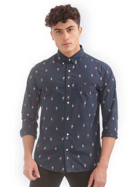 

Aeropostale Men Blue Regular Fit Printed Casual Shirt