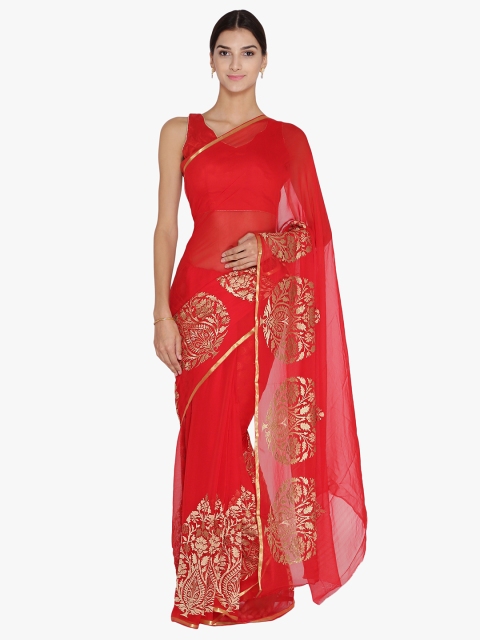 

Chhabra 555 Red Woven Design Poly Chiffon Saree