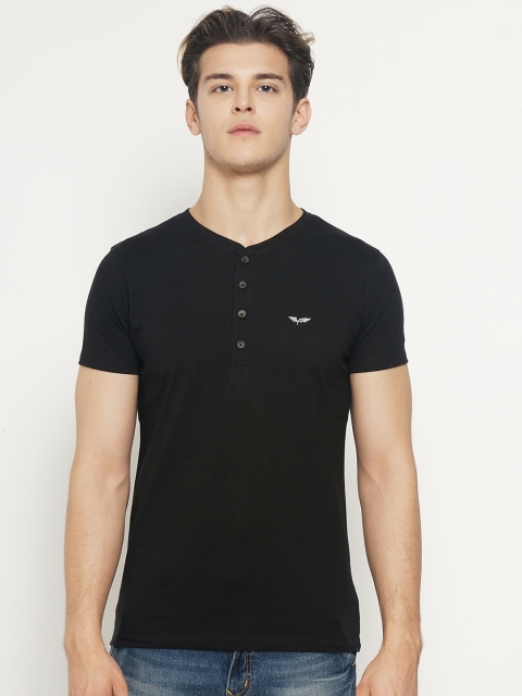 

THISRUPT Men Black Solid Henley Neck T-shirt