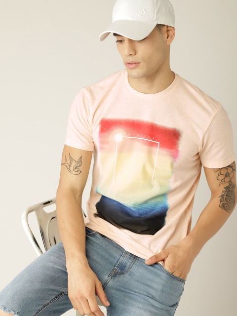

United Colors of Benetton Men Peach-Coloured Printed Round Neck T-shirt