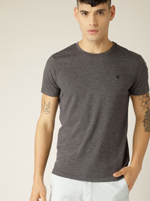 

United Colors of Benetton Charcoal Grey Self Design Round Neck T-shirt
