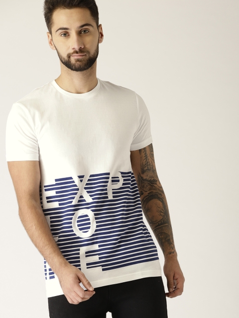 

United Colors of Benetton Men White & Navy Striped Round Neck T-shirt