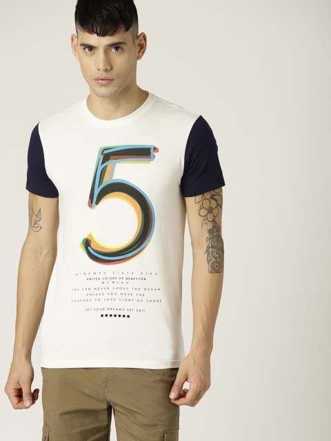 

United Colors of Benetton Men White Printed Round Neck T-shirt