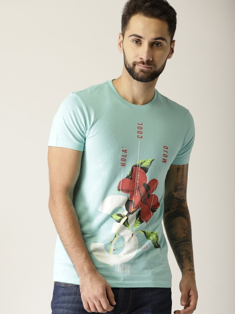 

United Colors of Benetton Men Blue Printed Round Neck T-shirt