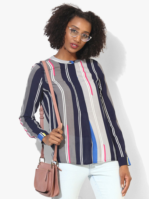 

Tommy Hilfiger Women Navy Blue Striped Shirt Style Top