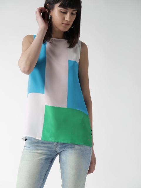 

Tommy Hilfiger Women White & Blue Colourblocked Top