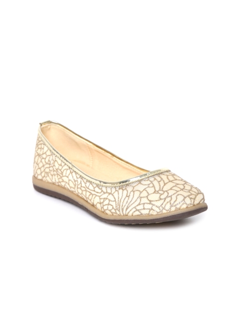 

Inc 5 Women Cream-Coloured & Gold-Toned Woven Design Ballerinas