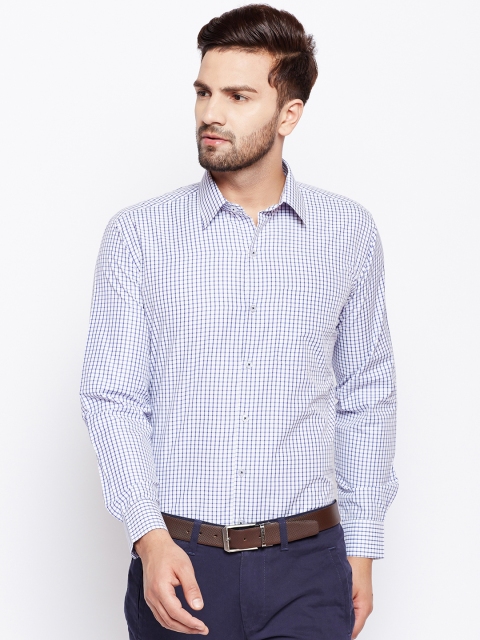 

Hancock Men Blue & White Slim Fit Checked Formal Shirt